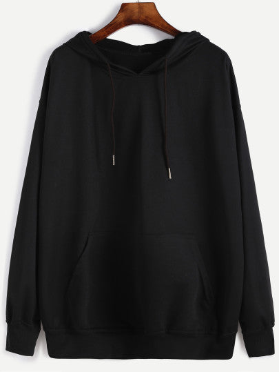 Black Hooded Drawstring Sweatshirt
