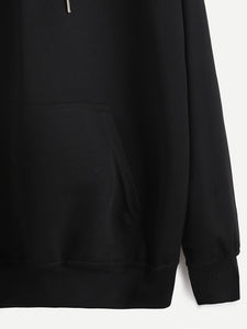Black Hooded Drawstring Sweatshirt