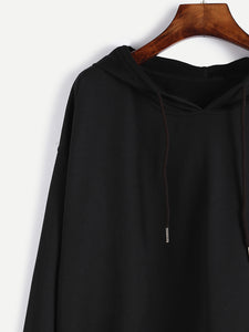 Black Hooded Drawstring Sweatshirt