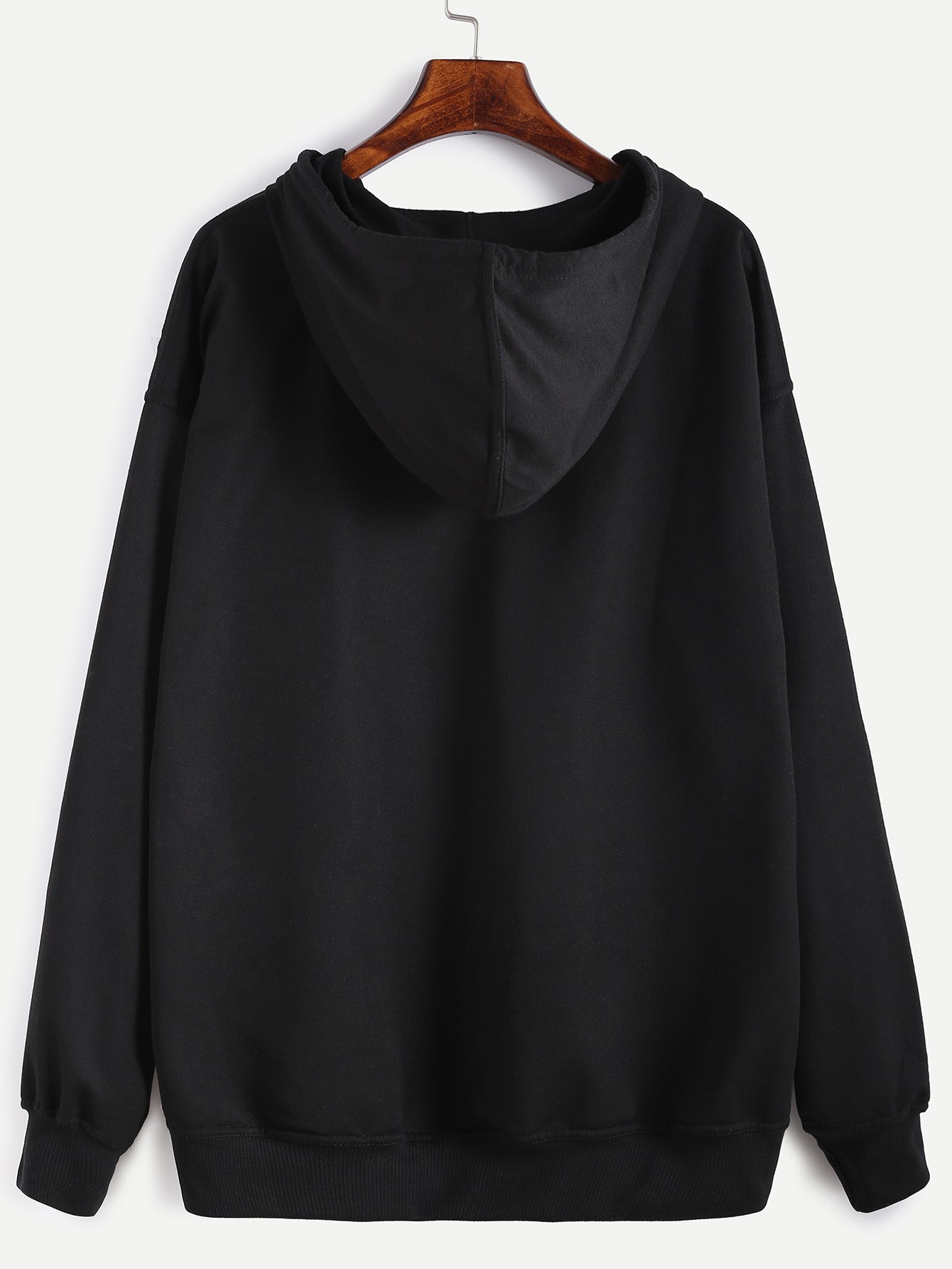 Black Hooded Drawstring Sweatshirt