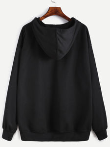 Black Hooded Drawstring Sweatshirt